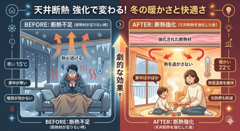 天井断熱を強化すると冬の暖かさはどれくらい変わるのか？